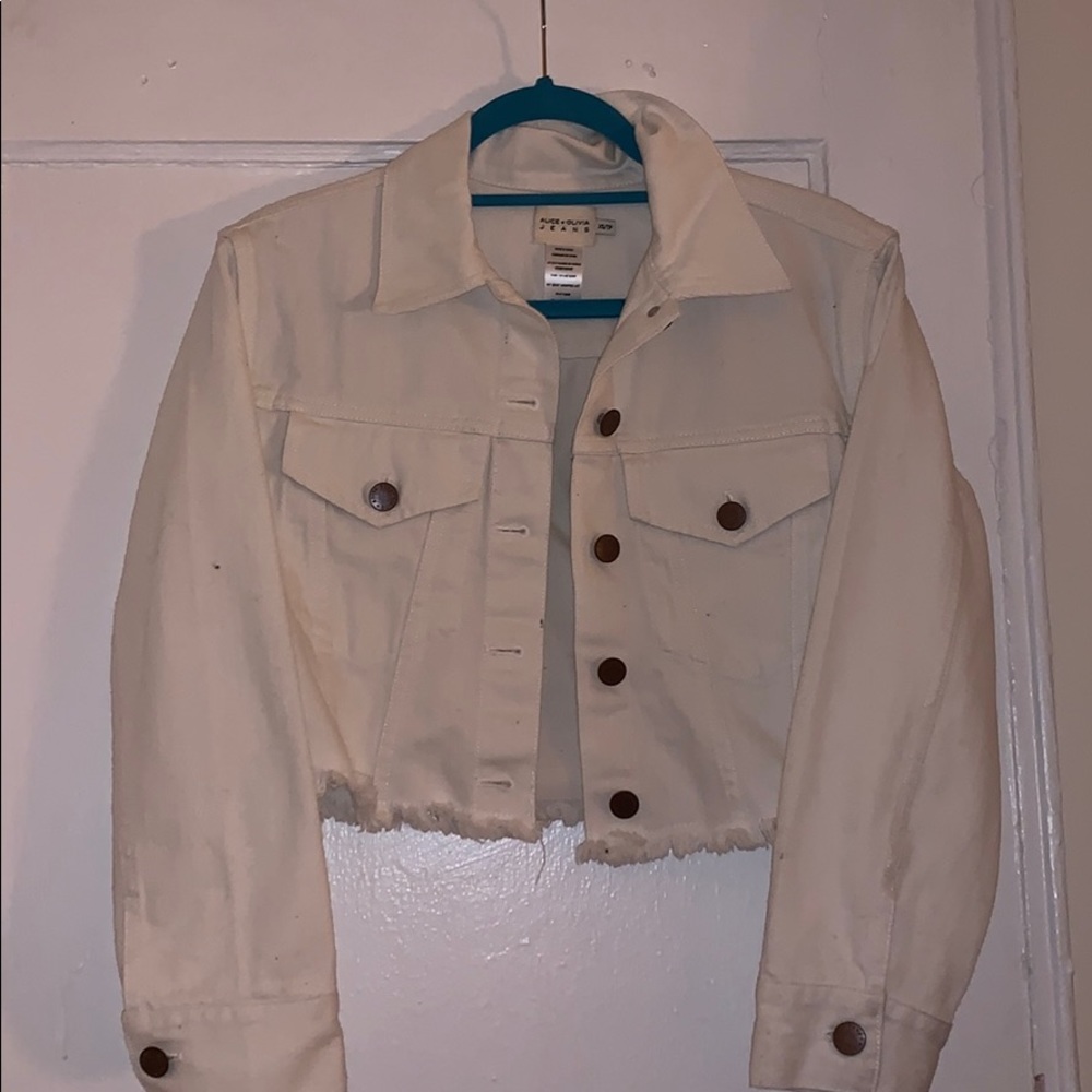 Cropped white denim jacket